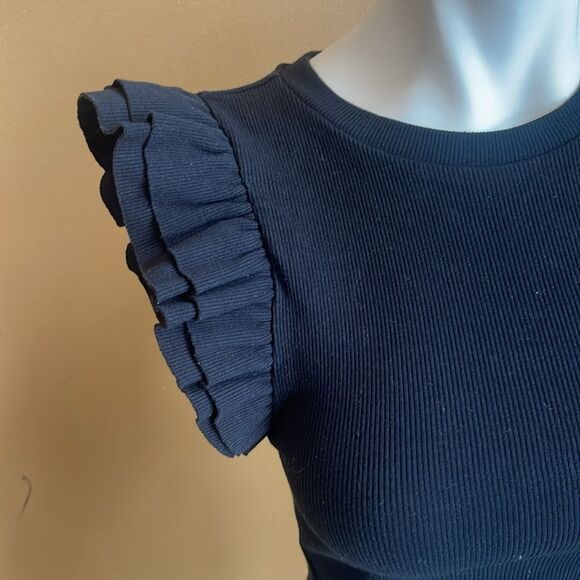 Zara Black Ruffle Sleeve Top Size 26 - Picture 4 of 11